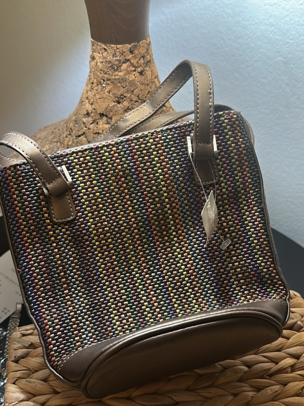 Liz Claiborne Multicolor Woven mini Tote with Brown Trim